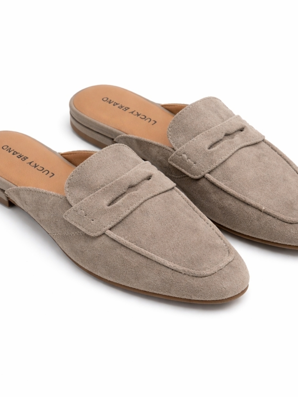 Lucky Brand Taupe Suede Backless Loafers Size 9